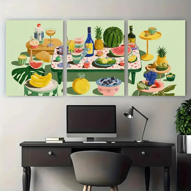 3pcs Abstract Colorful Aesthetic Dinner Perfect Wall Art Set Canvas Framed 40x60cm - High Quality Print 100% Australian Made Wall Canvas Ready to Hang