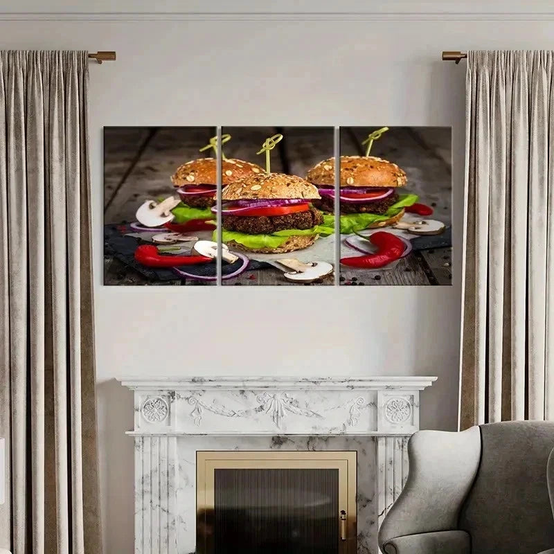 3pcs Burgers Modern Cooking Painting Wall Art Set Canvas Framed 40x60cm - High Quality Print 100% Australian Made Wall Canvas Ready to Hang