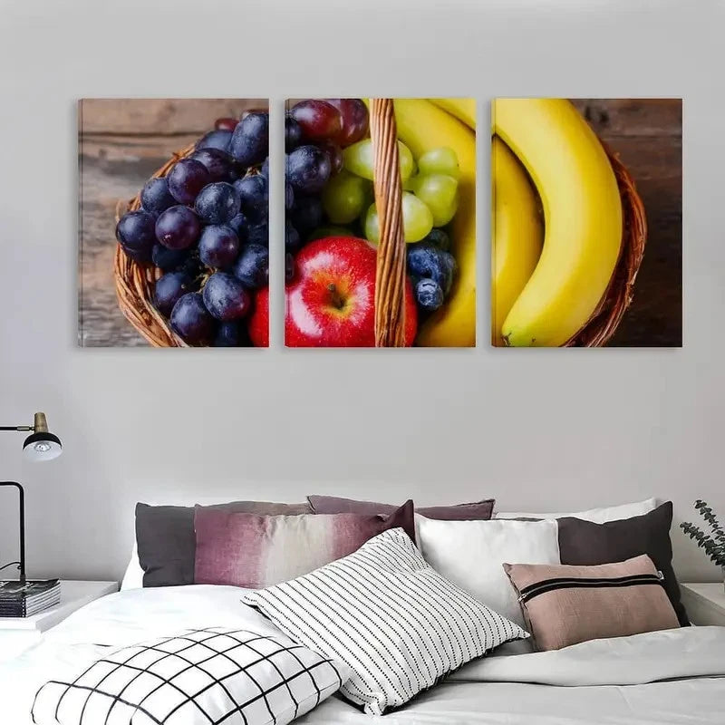 3pcs A Basket of Fresh Fruits Decor Wall Art Set Canvas Framed 50x70cm - High Quality Print 100% Australian Made Wall Canvas Ready to Hang