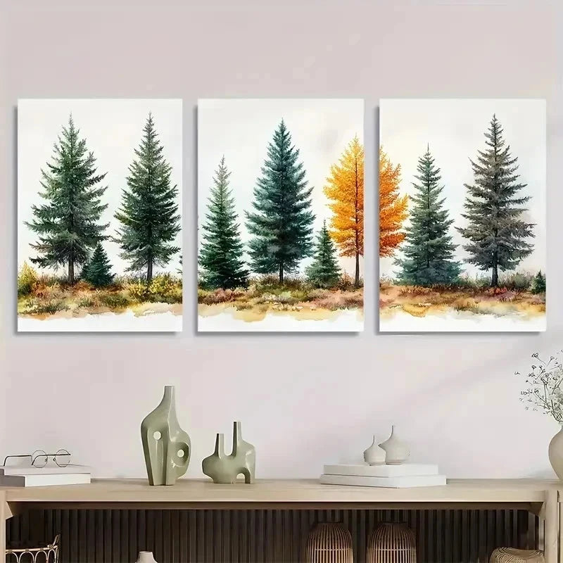 3pcs Evergreen Trees Neutral Colors Perfect Wall Art Set Canvas Framed 40x60cm - High Quality Print 100% Australian Made Wall Canvas Ready to Hang