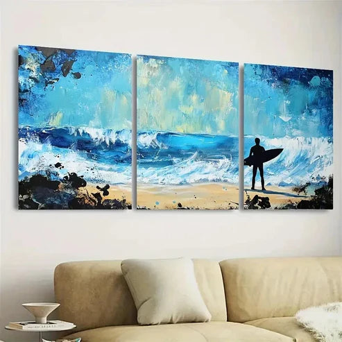 3pcs Surfer Blue Ocean Wall Art Set Canvas Unframed - High Quality Print 100% Australian Made Wall Canvas