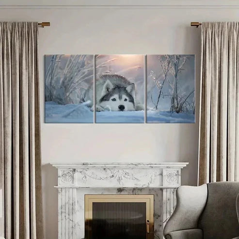 3pcs Snowy Landscape with Arctic Husky Dog Wall Art Canvas Unframed - High Quality Print 100% Australian Made Wall Canvas