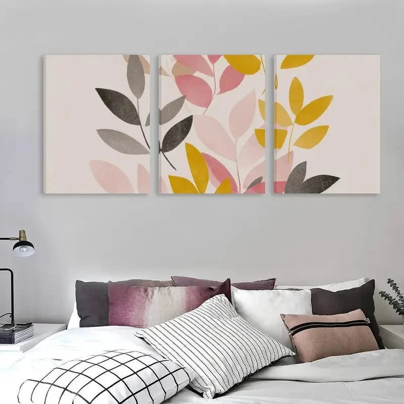 3pcs A Gentle Pattern Of Colorful Leaves Wall Art Set Canvas Framed 60x90cm - High Quality Print 100% Australian Made Wall Canvas Ready to Hang