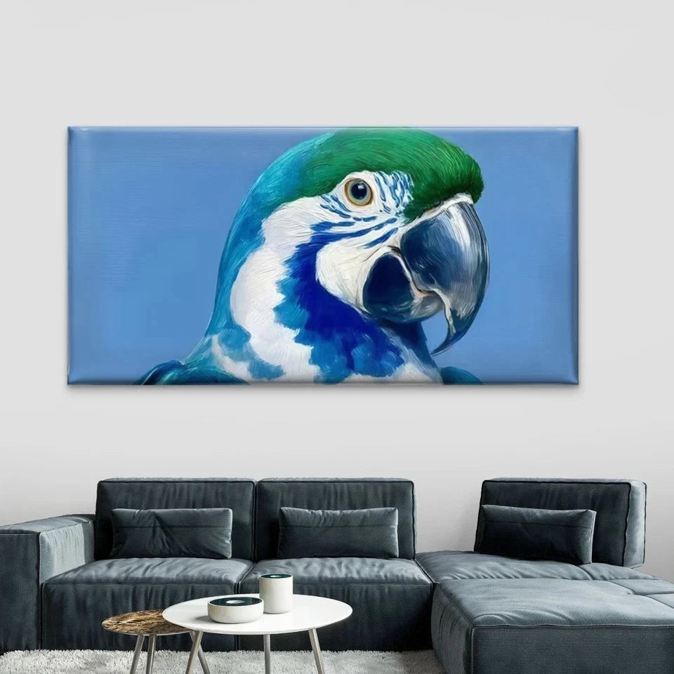 Blue Green Parrot Bird Wall Art Canvas Office Home Room Framed 120x60cm