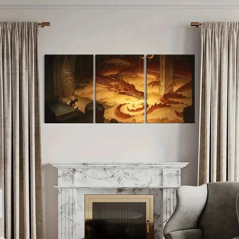 3pcs Vibrant Dragon & Mythical Creature Wall Art Set Canvas Framed 40x60cm - High Quality Print 100% Australian Made Wall Canvas Ready to Hang