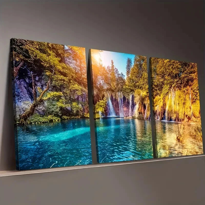 3pcs Waterfalls And Rivers Natural Perfect Wall Art Set Canvas Framed 40x60cm - High Quality Print 100% Australian Made Wall Canvas Ready to Hang
