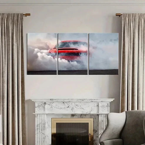 3pcs Vintage Sports Car in Action Wall Art Canvas Unframed - High Quality Print 100% Australian Made Wall Canvas