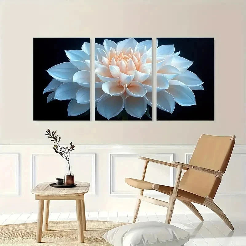 3pcs White Dahlia Nature-Inspired Perfect Wall Art Set Canvas Framed 40x60cm - High Quality Print 100% Australian Made Wall Canvas Ready to Hang