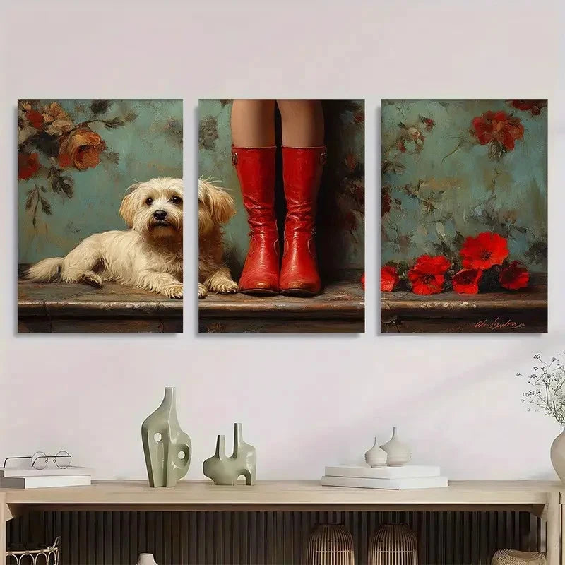 3pcs Red Riding Boots Fine Lover Perfect Wall Art Set Canvas Framed 40x60cm - High Quality Print 100% Australian Made Wall Canvas Ready to Hang
