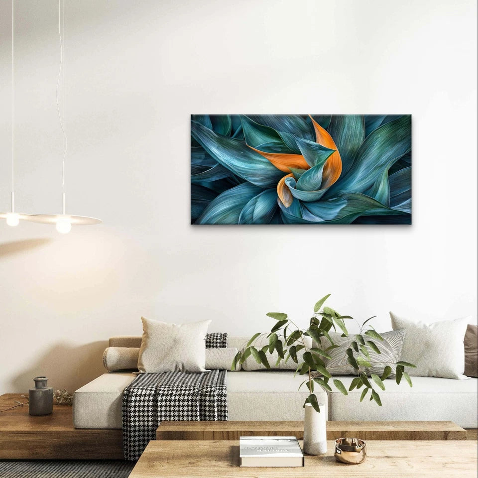Abstract Teal and Orange Swirl Wall Art Canvas Office Home Framed 120x60cm