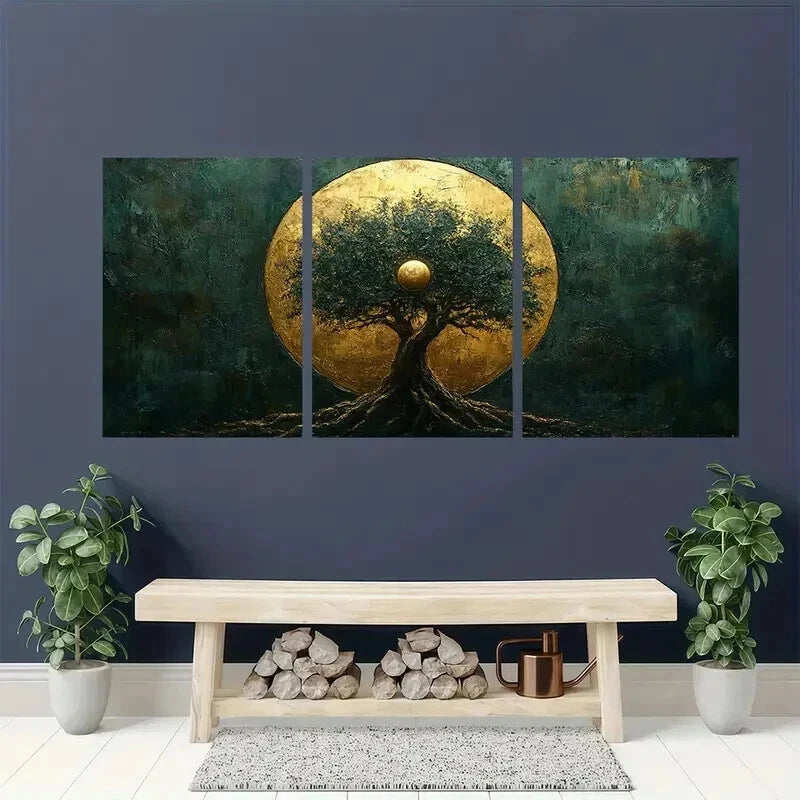 3pcs Olive Green & Golden Norse Mythology Decor Wall Art Set Canvas Framed 40x60cm - High Quality Print 100% Australian Made Wall Canvas Ready to Hang
