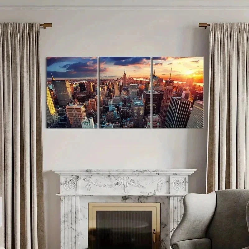 3pcs New York Empire State Building Wall Art Set Canvas Framed 40x60cm - High Quality Print 100% Australian Made Wall Canvas Ready to Hang