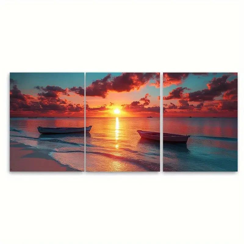 3pcs Ocean Sunset Canvas Coastal Beach FG Wall Art Set Canvas Framed 50x70cm - High Quality Print 100% Australian Made Wall Canvas Ready to Hang