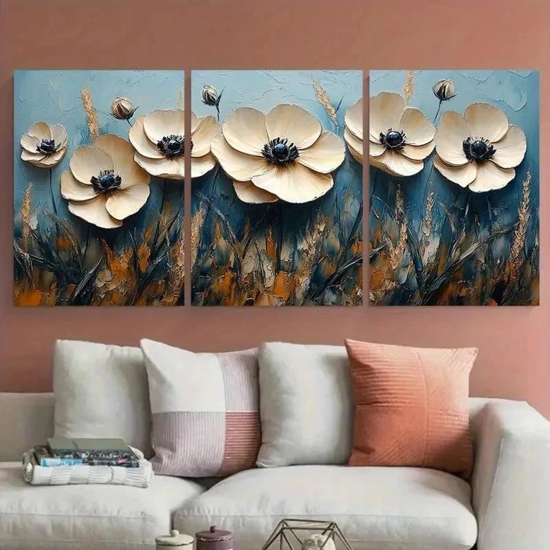 3pcs Abstract Trendy Impasto White Perfect Wall Art Set Canvas Framed 40x60cm - High Quality Print 100% Australian Made Wall Canvas Ready to Hang
