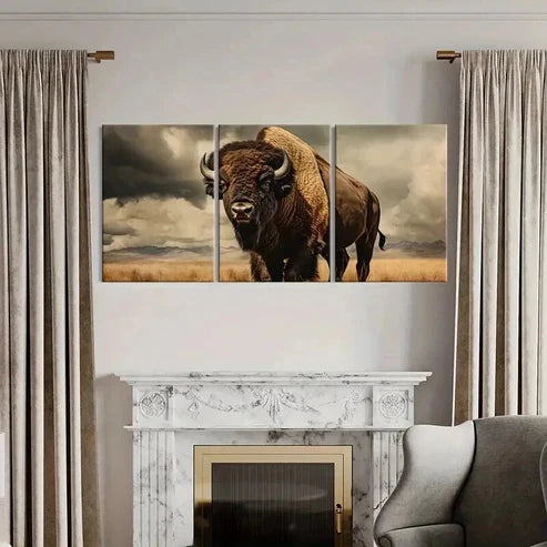 3pcs Majestic Wildlife Bison Prairie Wall Art Canvas Unframed - High Quality Print 100% Australian Made Wall Canvas