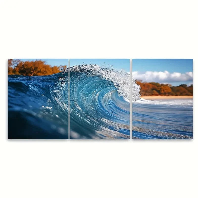 3pcs Wave Ocean Stunning Australian Seascape Wall Art Set Canvas Framed 40x60cm - High Quality Print 100% Australian Made Wall Canvas Ready to Hang