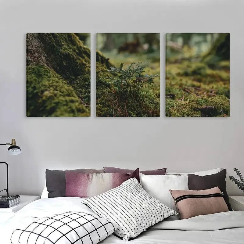 3pcs Mossy Ground & Tree Trunk Painting Wall Art Set Canvas Framed 60x90cm - High Quality Print 100% Australian Made Wall Canvas Ready to Hang