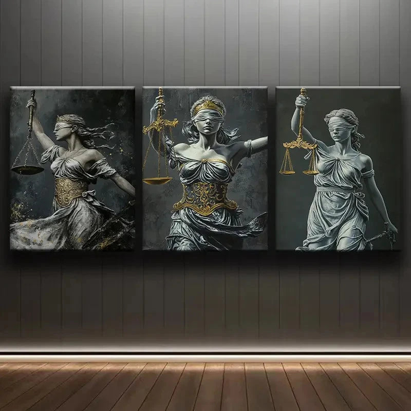 3pcs Lady Justice Artwork Wall Art Set Canvas Framed 60x90cm - High Quality Print 100% Australian Made Wall Canvas Ready to Hang
