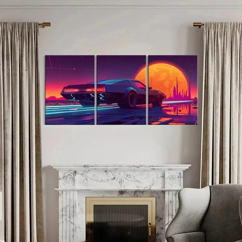 3pcs Aesthetic Art Sunset Boulevard Cars Wall Art Set Canvas Framed 40x60cm - High Quality Print 100% Australian Made Wall Canvas Ready to Hang