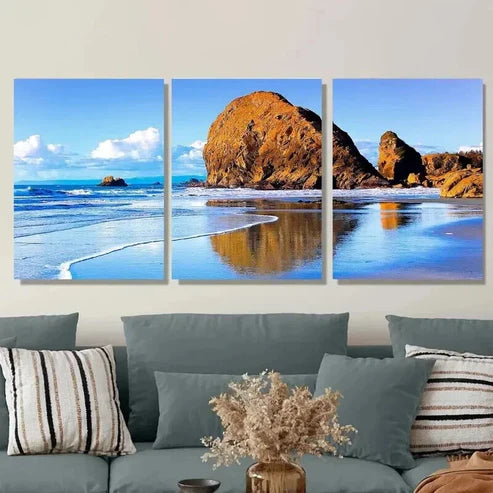 3pcs Beach Scene Shoreline, Sandy Shore Coastal Wall Art Set Canvas Unframed - High Quality Print 100% Australian Made Wall Canvas