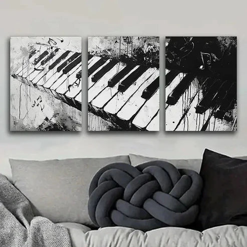 3pcs Black and White Piano Keyboard Perfect Wall Art Set Canvas Unframed - High Quality Print 100% Australian Made Wall Canvas