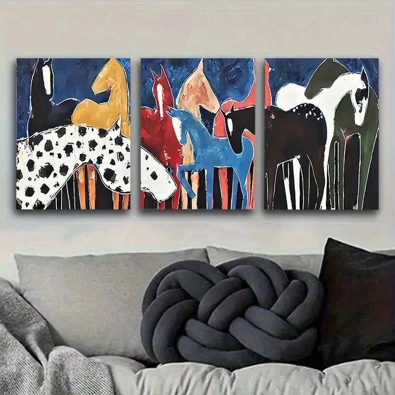 3pcs Colorful Animal Silhouette Wall Art Set Canvas Framed 60x90cm - High Quality Print 100% Australian Made Wall Canvas Ready to Hang