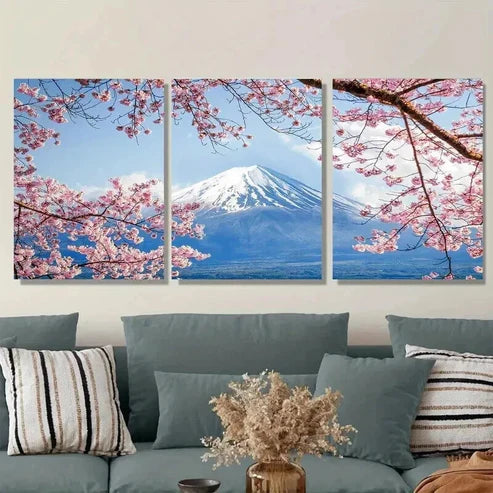3pcs Cherry Blossom & Mount Fuji Pink Trees Wall Art Set Canvas Unframed - High Quality Print 100% Australian Made Wall Canvas