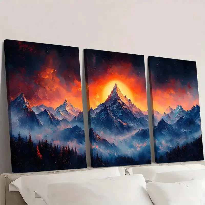 3pcs Fiery Orange & deep blue color palette OD Wall Art Set Canvas Framed 60x90cm - High Quality Print 100% Australian Made Wall Canvas Ready to Hang