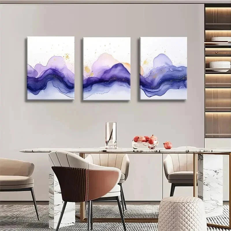 3pcs Abstract Purple Mountain Landscape Wall Art Set Canvas Framed 40x60cm - High Quality Print 100% Australian Made Wall Canvas Ready to Hang