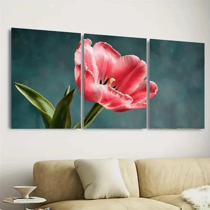 3pcs Pink Tulip Spring Flower Wall Art Set Canvas Framed 50x70cm - High Quality Print 100% Australian Made Wall Canvas Ready to Hang