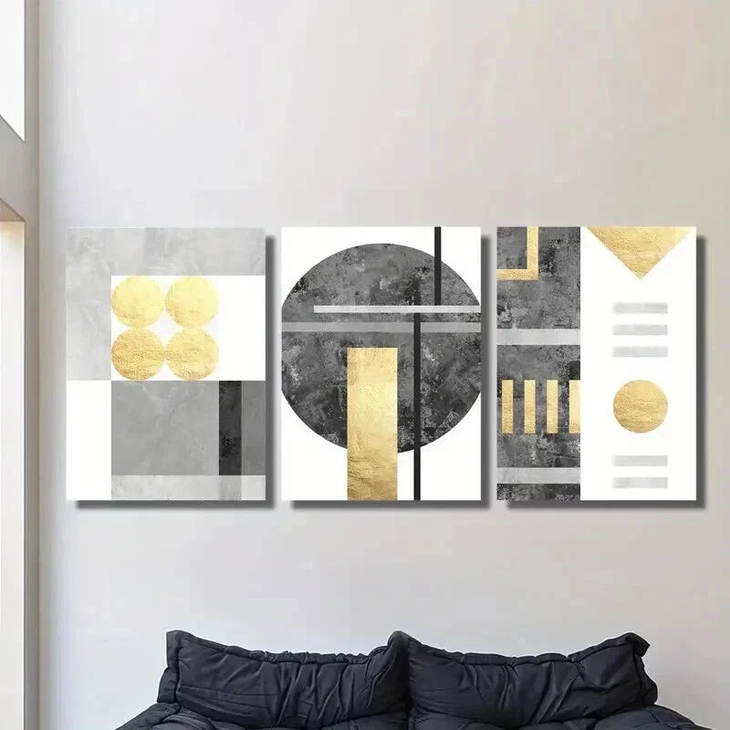 3pcs Luxury Gold and Black Gilded Design Wall Art Set Canvas Framed 40x60cm - High Quality Print 100% Australian Made Wall Canvas Ready to Hang