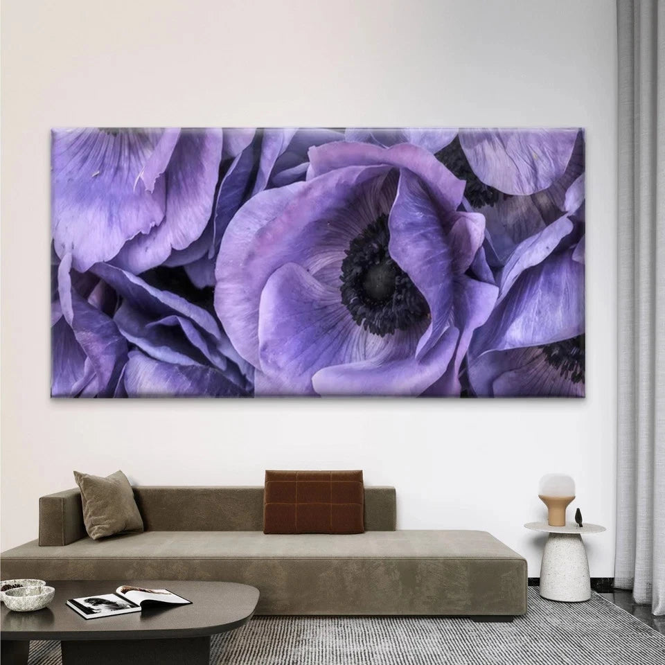 Purple Anemone Flower Wall Art Canvas Office Home Room Framed 120x60cm