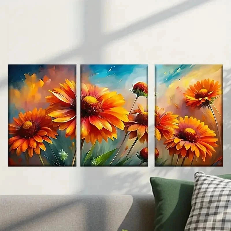 3pcs Painting of Orange Flowers Wall Art Set Canvas Framed 40x60cm - High Quality Print 100% Australian Made Wall Canvas Ready to Hang