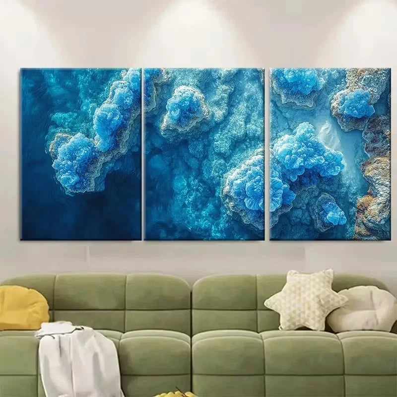 3pcs Aerial Blue Seascape Wall Art Set Canvas Framed 40x60cm - High Quality Print 100% Australian Made Wall Canvas Ready to Hang