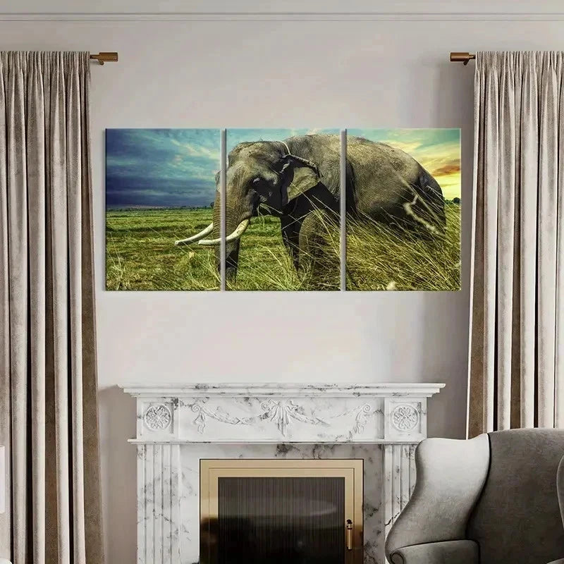3pcs African Savanna Elephant Portrait Wall Art Set Canvas Framed 40x60cm - High Quality Print 100% Australian Made Wall Canvas Ready to Hang