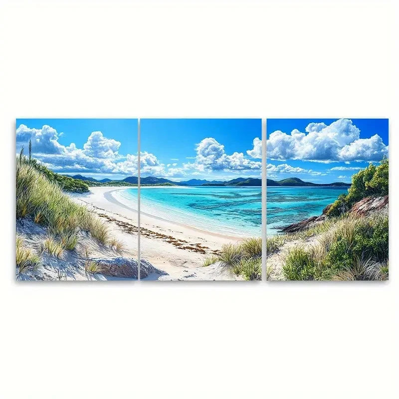 3pcs Whitsunday Art Australian Travel Wall Art Set Canvas Framed 40x60cm - High Quality Print 100% Australian Made Wall Canvas Ready to Hang