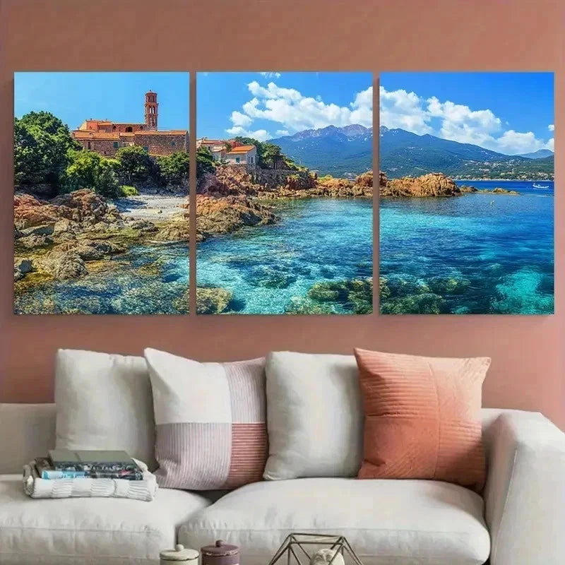 3pcs Corsica Travel Greek Nature Perfect Wall Art Set Canvas Framed 60x90cm - High Quality Print 100% Australian Made Wall Canvas Ready to Hang