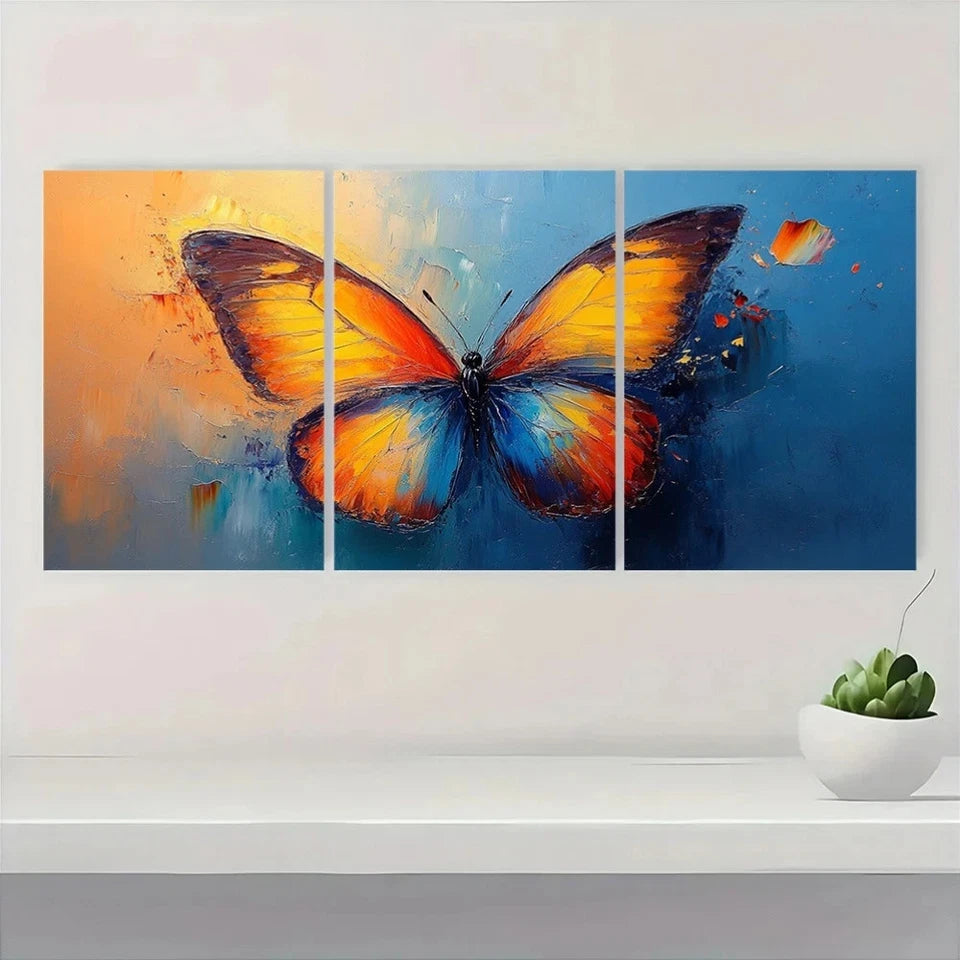 3pcs Colorful Vibrant Butterfly Wall Art Set Canvas Framed 50x70cm - High Quality Print 100% Australian Made Wall Canvas Ready to Hang