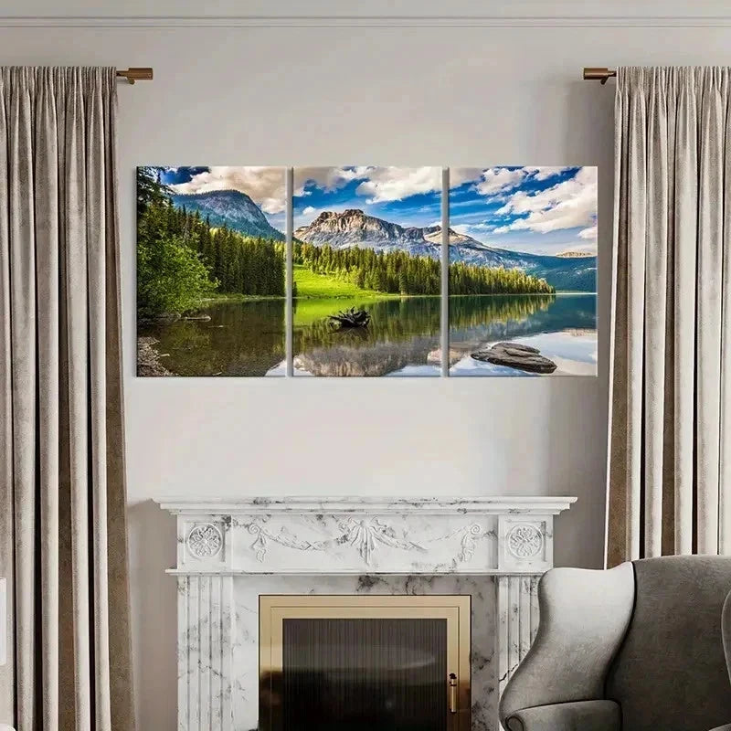 3pcs Mountains Lakes and Green Forests Wall Art Set Canvas Framed 40x60cm - High Quality Print 100% Australian Made Wall Canvas Ready to Hang