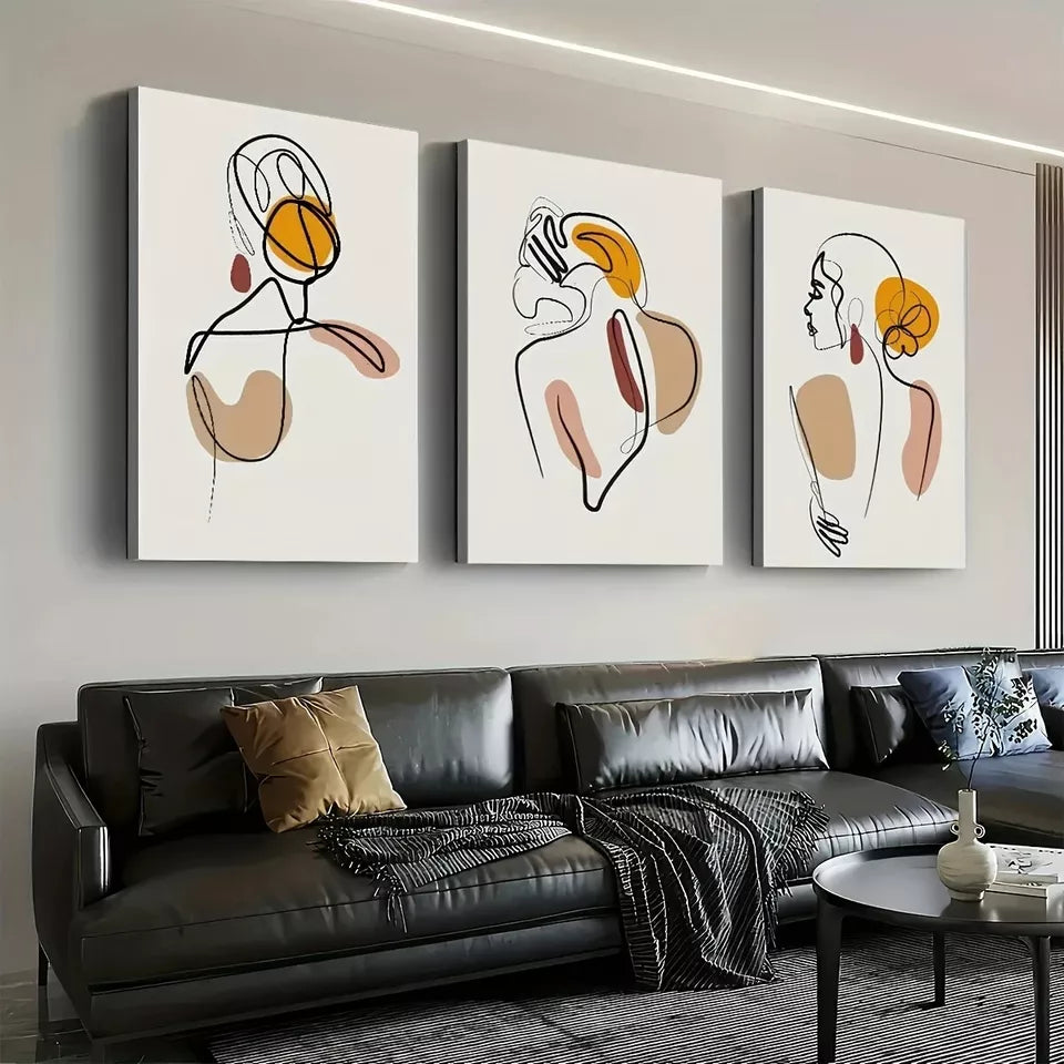 3pcs Modern Minimalist Style Feminine Abstract Wall Art Set Canvas Framed 50x70cm - High Quality Print 100% Australian Made Wall Canvas Ready to Hang