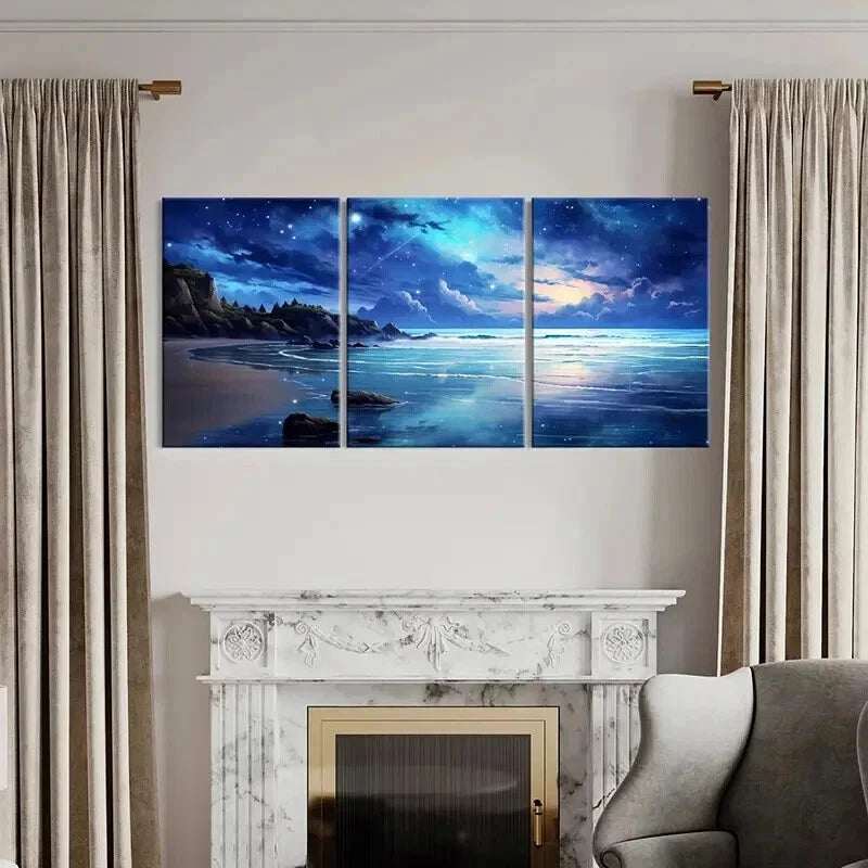 3pcs Fantasy Landscape Art Starry Sky Beach Wall Art Set Canvas Framed 40x60cm - High Quality Print 100% Australian Made Wall Canvas Ready to Hang
