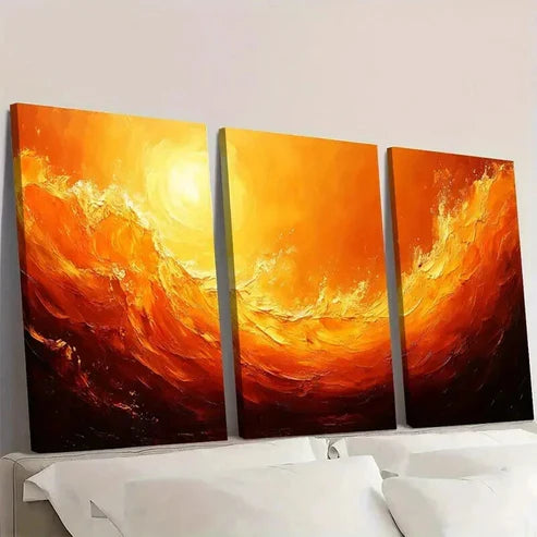 3pcs Abstract Swirl Orange Yellow Beige Design Wall Art Set Canvas Unframed - High Quality Print 100% Australian Made Wall Canvas