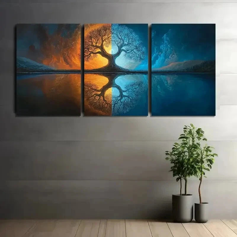 3pcs Half Dark and Stormy Vibrant Colors Metal Print Ready to Hang Art