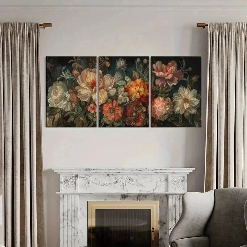 3pcs Botanical Floral Illustrations Decor Wall Art Set Canvas Framed 40x60cm - High Quality Print 100% Australian Made Wall Canvas Ready to Hang