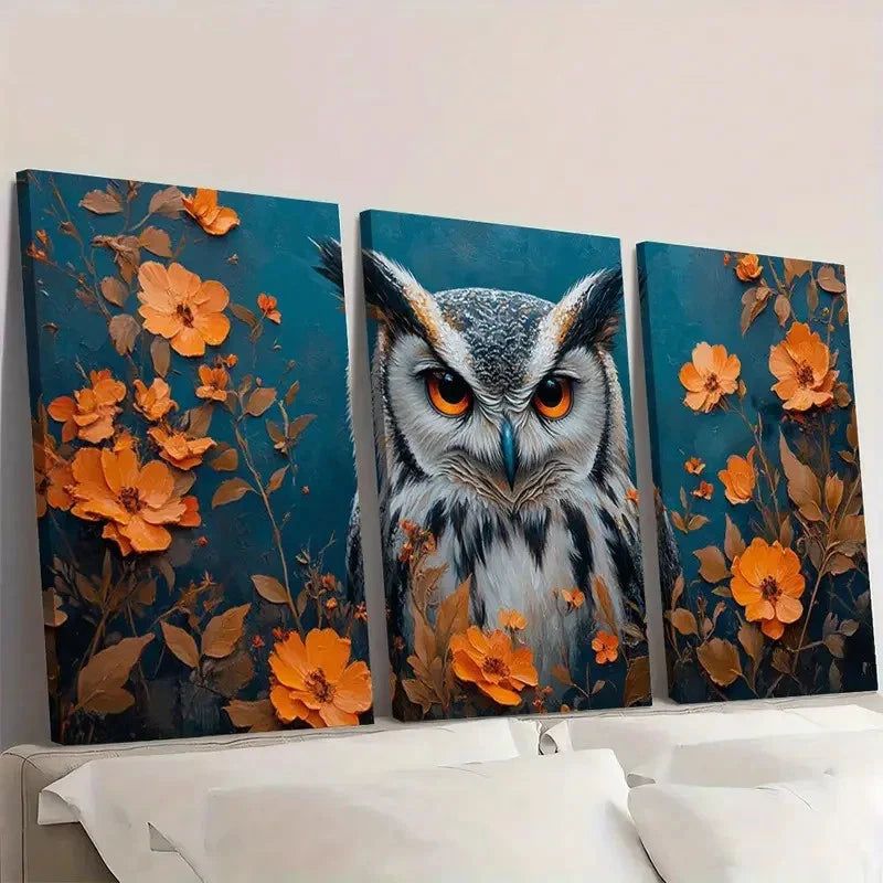 3pcs Vintage Floral Gothic Owl Animal Wall Art Set Canvas Framed 40x60cm - High Quality Print 100% Australian Made Wall Canvas Ready to Hang