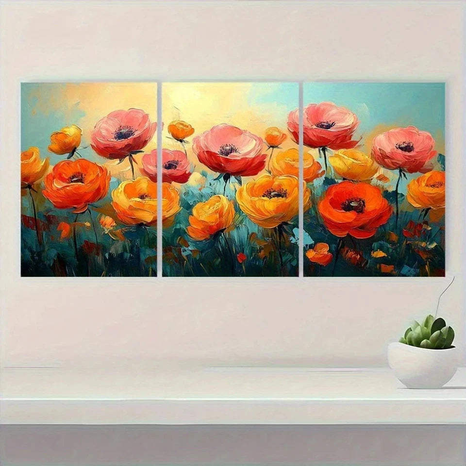 3pcs Vibrant Floral Abstract Oil Painting Wall Art Set Canvas Framed 40x60cm - High Quality Print 100% Australian Made Wall Canvas Ready to Hang