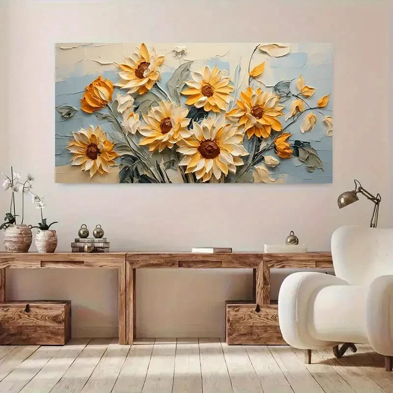 Sunflower Yellow Orange Floral Wall Art Canvas Office Home Room Framed 120x60cm