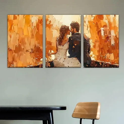 3pcs Romantic Couple Kissing in the Rain Wall Art Set Canvas Unframed - High Quality Print 100% Australian Made Wall Canvas - Bella Home Decor