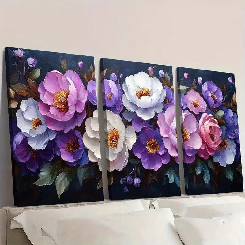 3pcs Oil Painting with Peony & Lupine Flowers Wall Art Set Canvas Framed 40x60cm - High Quality Print 100% Australian Made Wall Canvas Ready to Hang