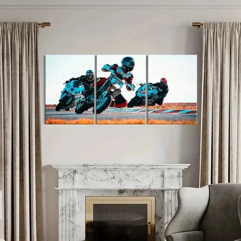 3pcs Motorcycle Racing Modern Decor 3pcs Motorcycle Racing Modern Decor Art Set Canvas Unframed - High Quality Print 100% Australian Made Wall Canvas